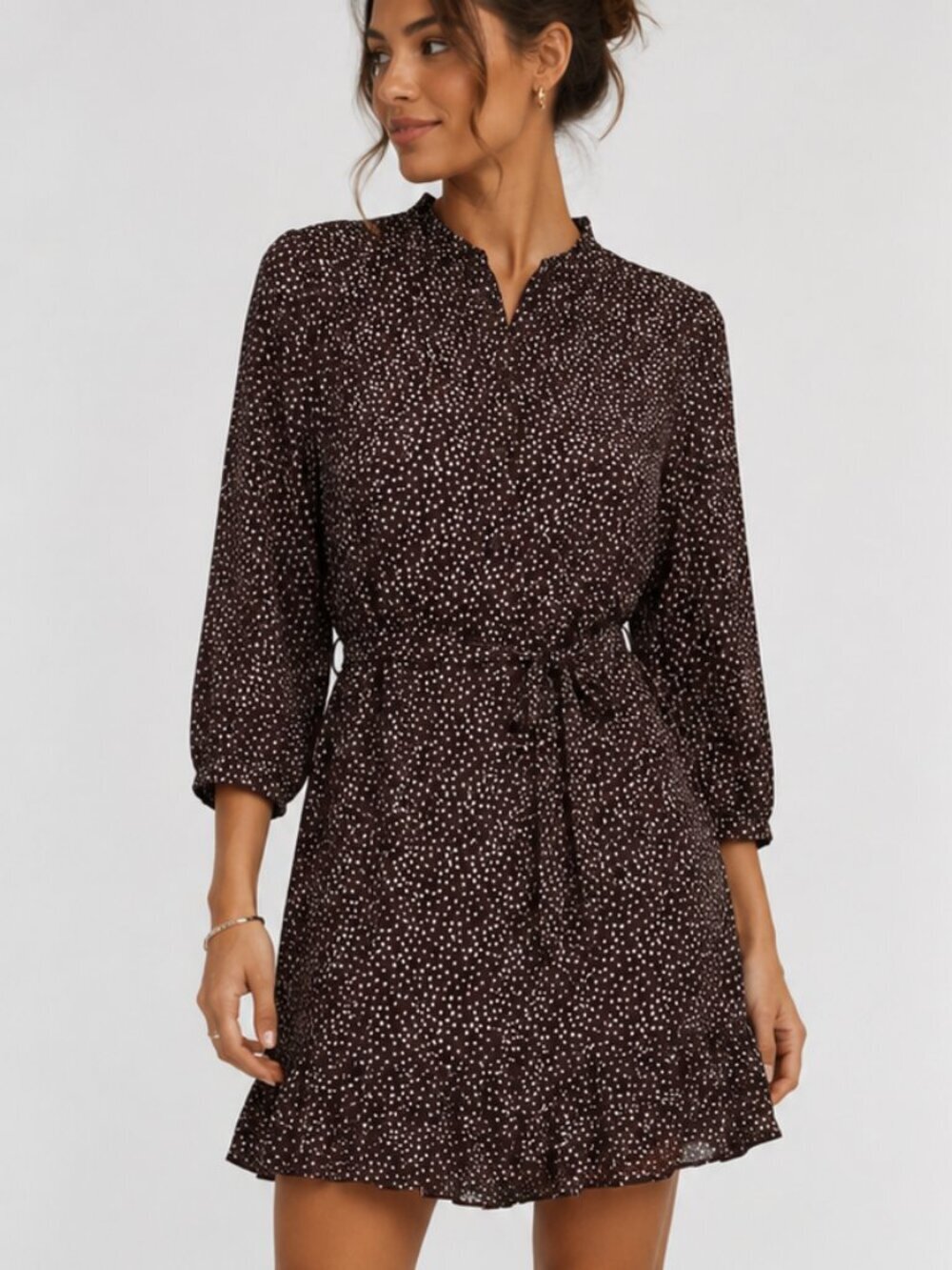 MaxMara MAX&Co. Brown Button Up Polka Dot Day Mini Dress Size 8 - 36946